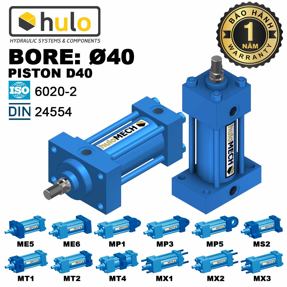 Xi Lanh Thủy Lực Bore 40mm (Piston D40) Tiêu Chuẩn ISO 6020-2/DIN 24554