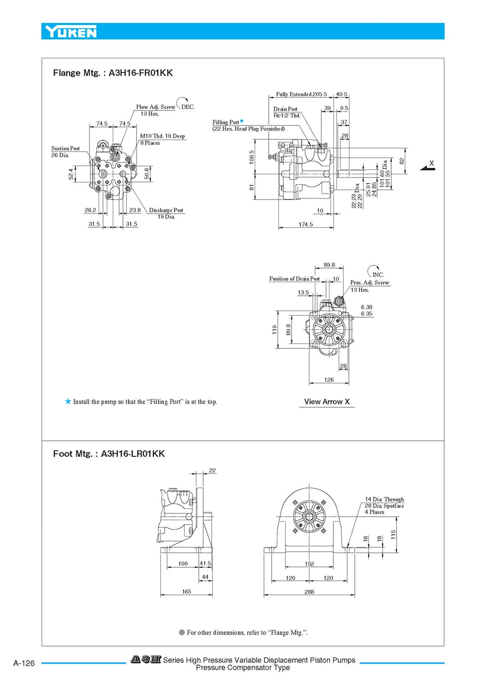 Bơm Thủy Lực Piston Bù Áp Yuken A3H Series